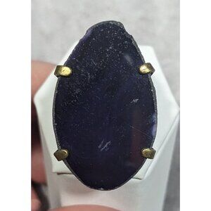 Dark Blue Dyed Geode Slice Adjustable Statement Ring Size 6 1/2